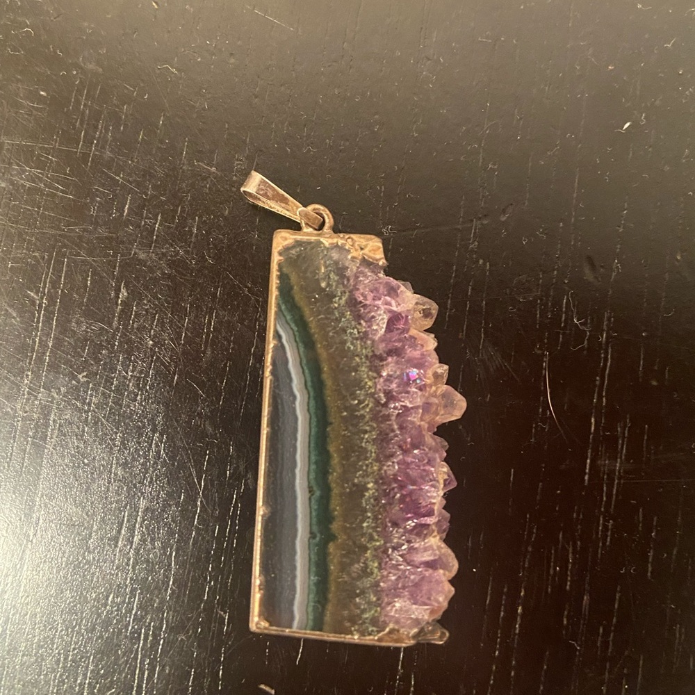 Sliced amethyst druzy pendant
